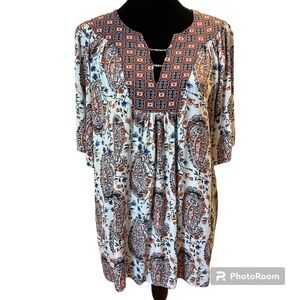 Umgee Popover Tunic Short Sleeve Top/Dress | Boho | Print | Floral Paisl…